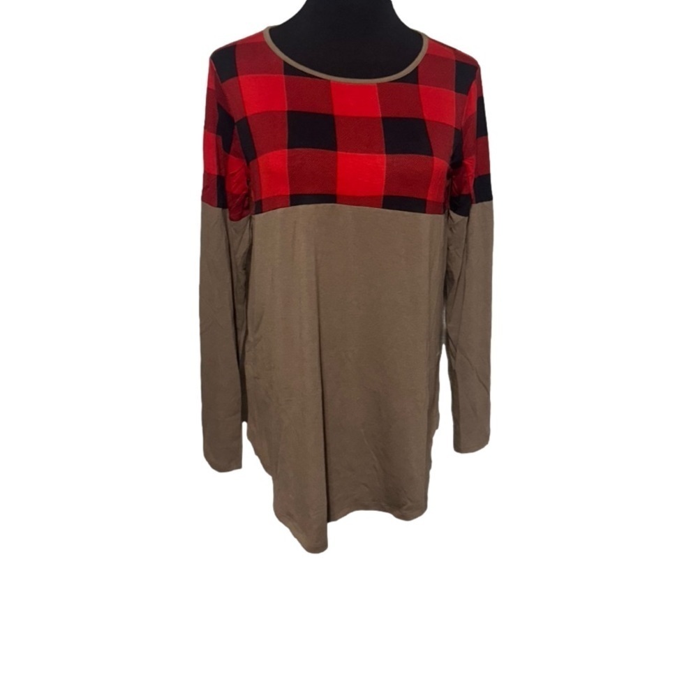 Brown With Red Plaid Long Sleeve